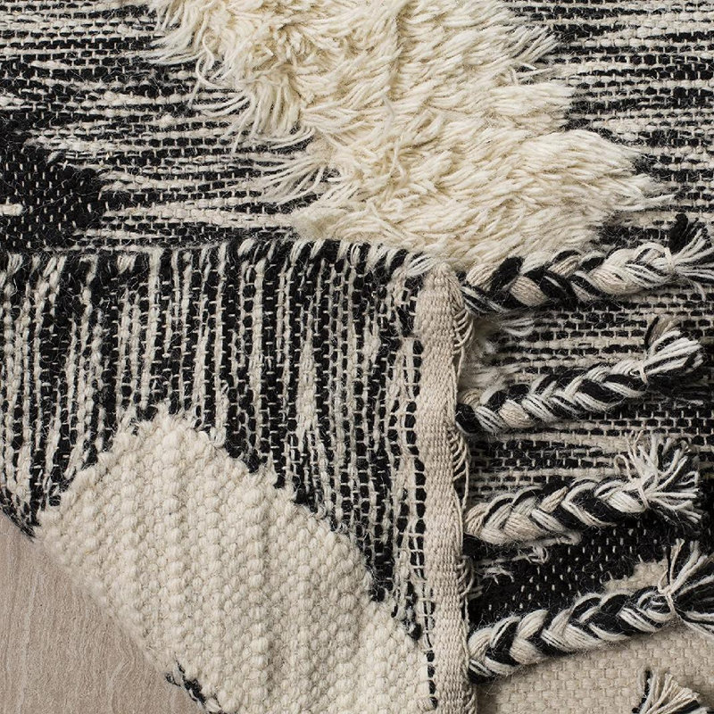 Alimatou Hand Knotted Wool/Cotton Geometric Rug in Beige/Black, Runner 2'3" x 8'