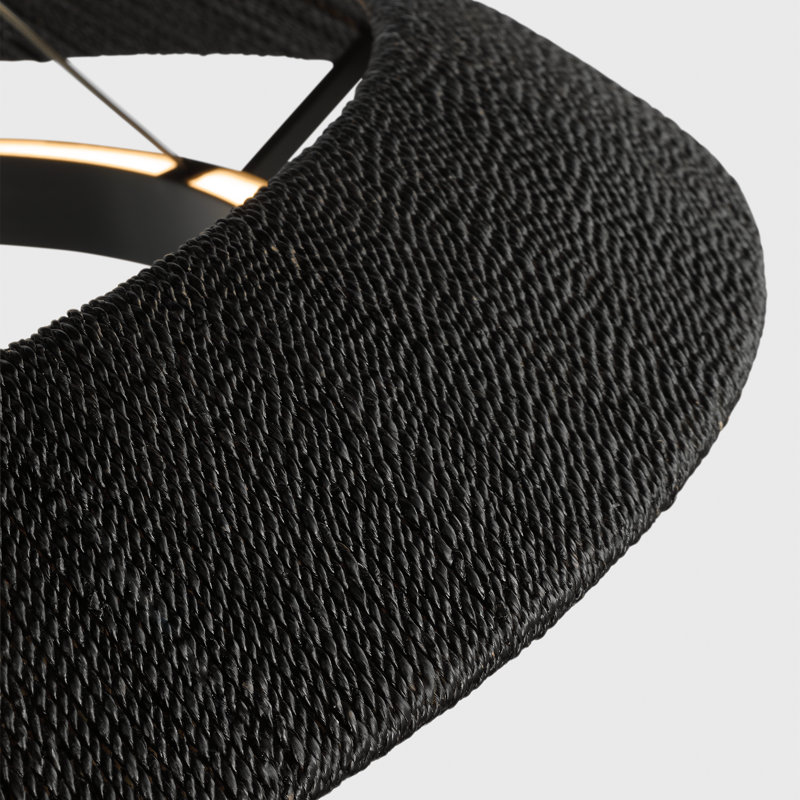 Sean Lavin Noa Large LED Ring Chandelier in Bronze with Washed Black Sea Grass shade, 142" H  x 38.6" W x 38.6" D, Black