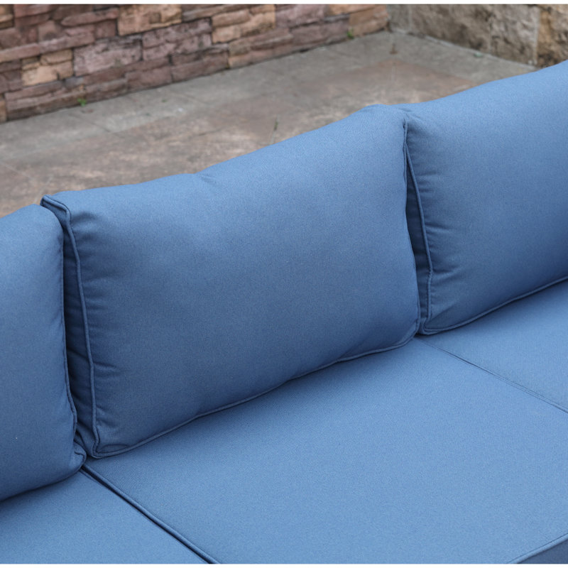 Canapés de patio moderne, ensemble modulaire en rotin PE 6 pièces avec coussins bleu marine