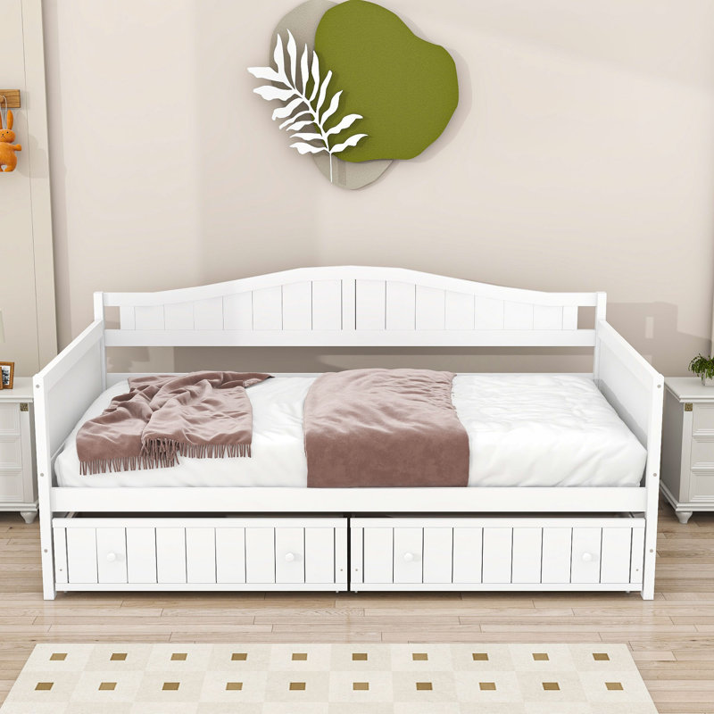 Twin Size Wood Daybed with Two Drawers, White