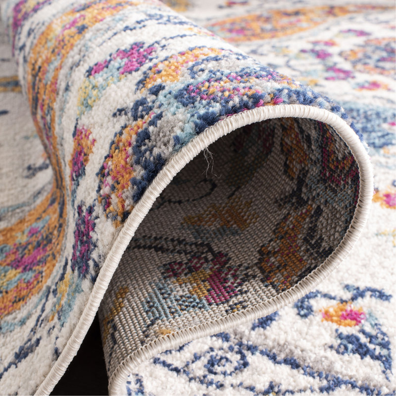 Felty Paisley Area Rug, Round 8', Cream/Multi