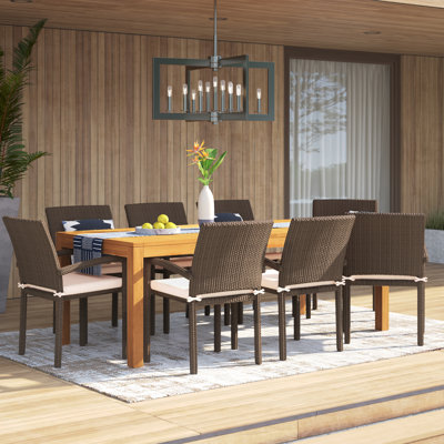 Anautica 8 - Person Teak Wicker Patio Dining Set with Rectangular Table