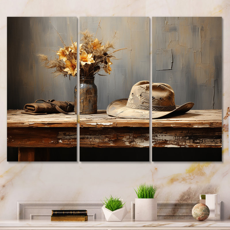 Minimalisme Cowboy Hat - Cowboys, art mural, Toile tendue, H 32 po x l 48 po