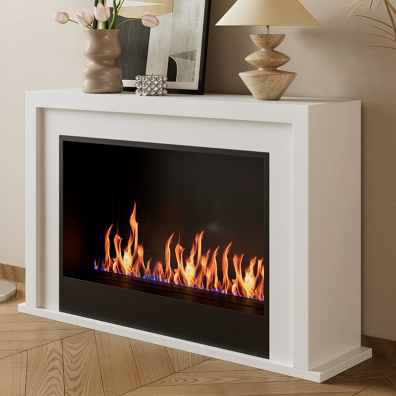Foyer autoportant en bois massif blanc, H 38,37 po x l 59,06 po x P 13,78 po, Blanc