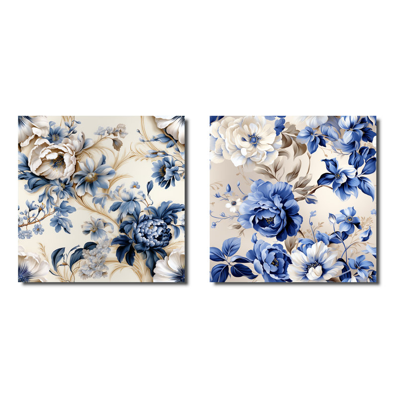 Odalis - Ensemble de 2 collages carrés floraux, Toile tendue, H 30 po x l 61 po