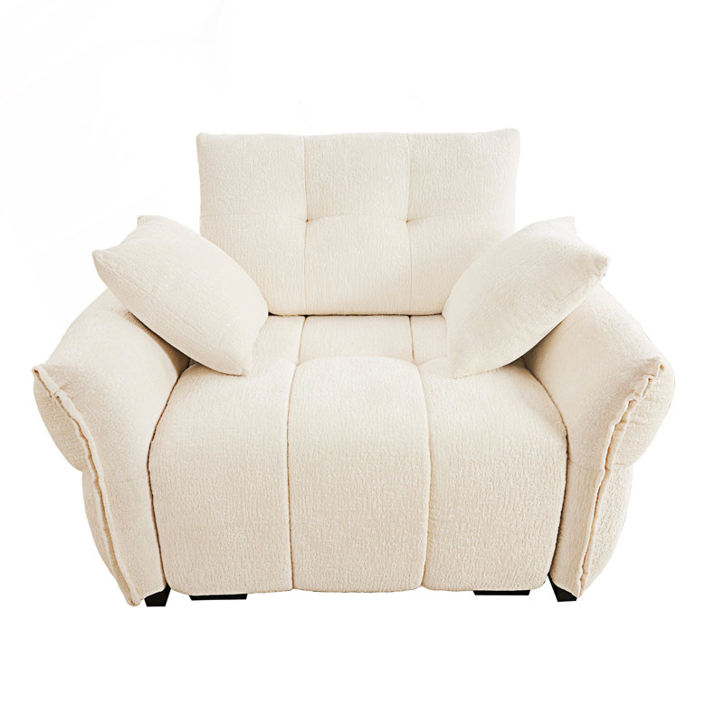 Single Seater Sofa With Throw Pillows, Beige