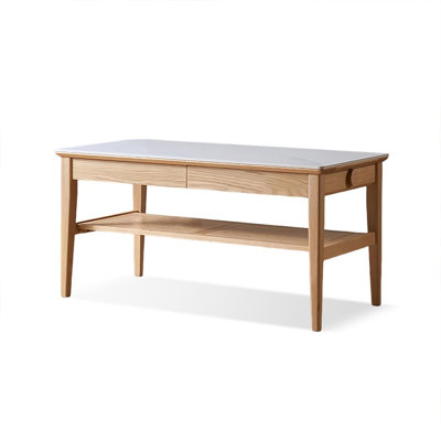 Burlywood Solid Wood + Sintered Stone Rectangular Coffee Table