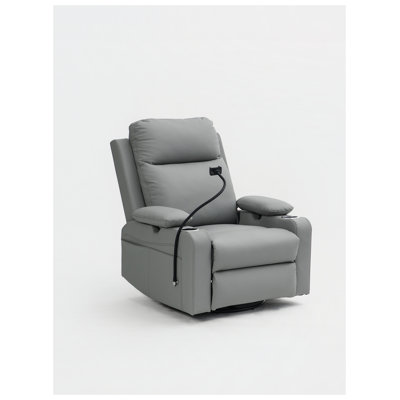 Fauteuil inclinable à bascule électrique en chenille gris foncé avec soutien lombaire électrique, appui-tête réglable, ports USB et porte-gobelet pour chambre d'enfant