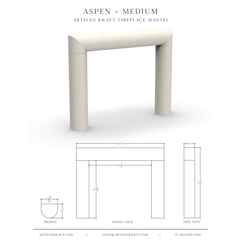 Encadrement de foyer en pierre avec foyer Bullnose Aspen, Gris, P 8 po x H 52 po x l 65 po