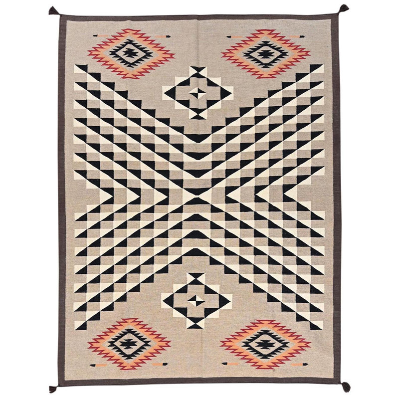 Tapis oriental tissé à la main à motif géométrique tissé à la main 8 pi x 10 pi, brun kaki, 8 pi x 10 pi