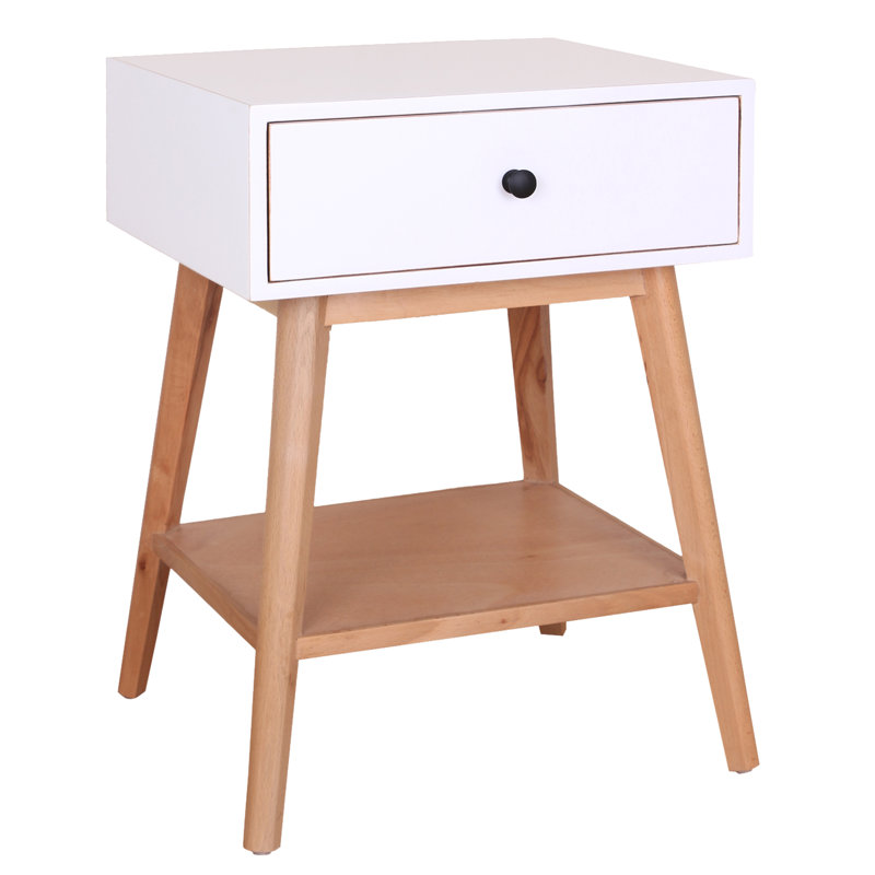Solid Wood End Table, White