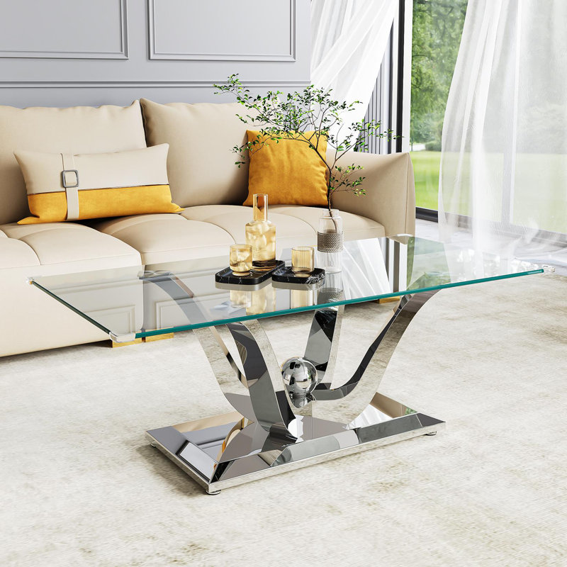 Glass Top Coffee Table, Silver