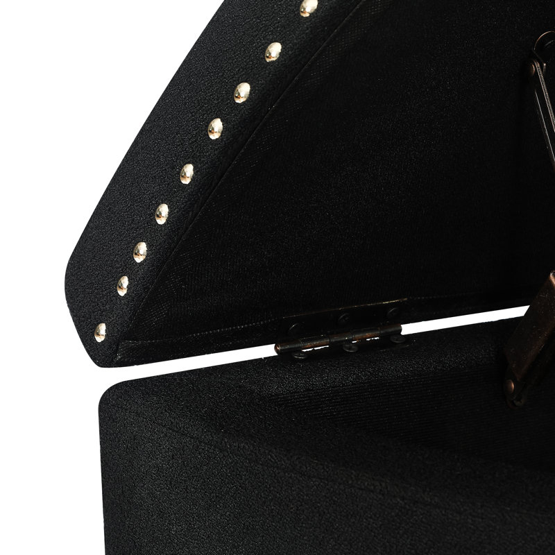 Banc de rangement rembourré Roxann, Mélange de lin noir