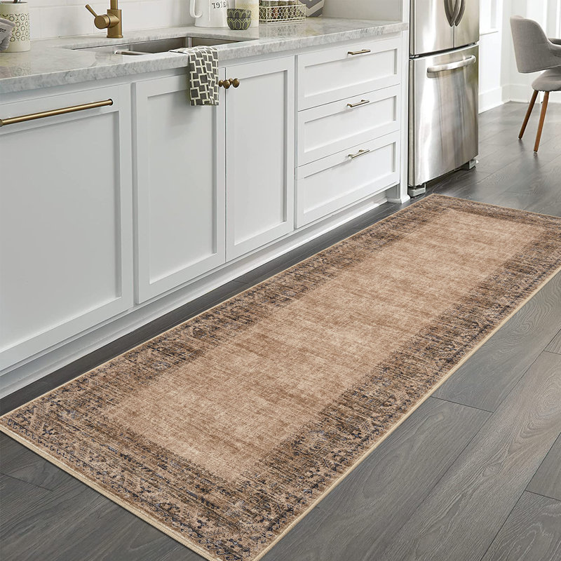 Machine Washable Rug for Living Room, Non-Slip Non-Shedding Rug, Low Pile Traditional Border Carpet, Indoor Foldable Floor Covering for Nursery, Bedroom, Dining Room