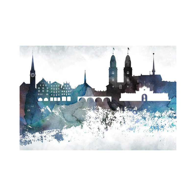 Zurich Bluish Skyline by WallDecorAddict - Wrapped Canvas Gallery-Wrapped Canvas Giclée, 101.6 cm H x 66.04 cm W x 1.91 cm D