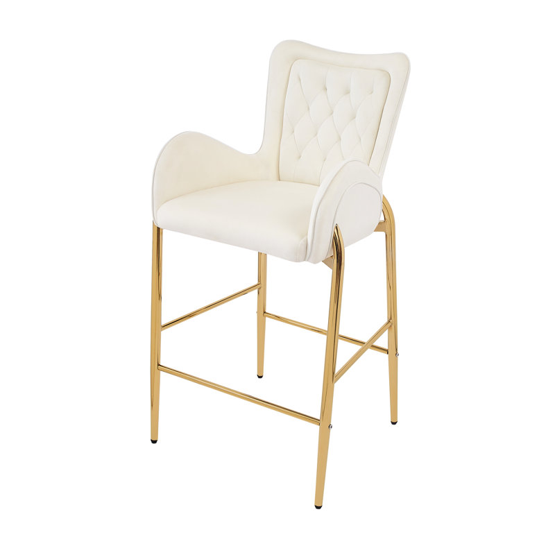 De 2 tabourets de hauteur de comptoir, velours avec pieds dorés, confortable pour la cuisine et la salle à manger, structure en tissu de bar blanc, salle à manger élégante,