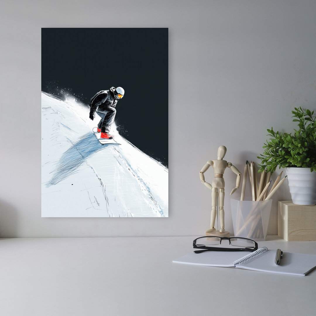 Snowboarder Carving Snow Abstract Contemporary Mountain Winter Wall Art Print