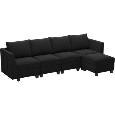 Velvet L Shaped 4-Seat Modular Freely Combined Sofa Solid Wood Sectional Storage Sofa -  Belffin, OY210BK-A4BC