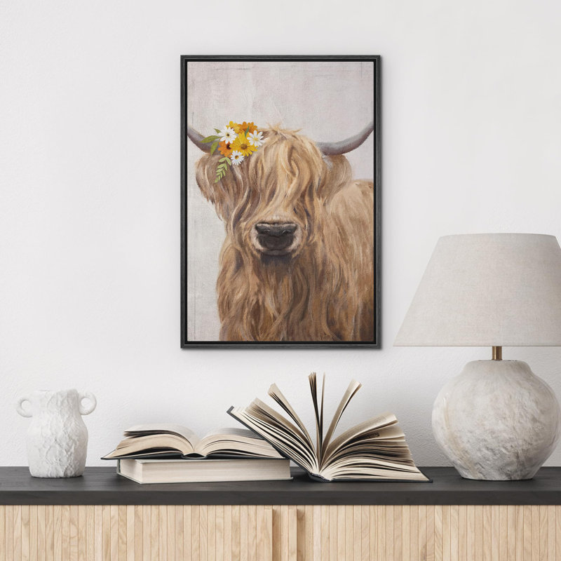 Highland Shetland, vache, animaux, décor naturel, ferme, faune sauvage, H 36 po x l 24 po, Cadre flottant noir