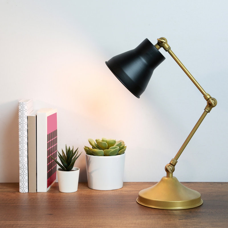 Lampe de table moderne, noire et dorée, 16,9 po x 16,9 po | Fabrication 100% métal, hauteur: 16,9 pouces, longueur du câble: 59,1 pouces | Douille E14, 40 W maximum | Design glamour scandinave élégant pour la maison et le bureau