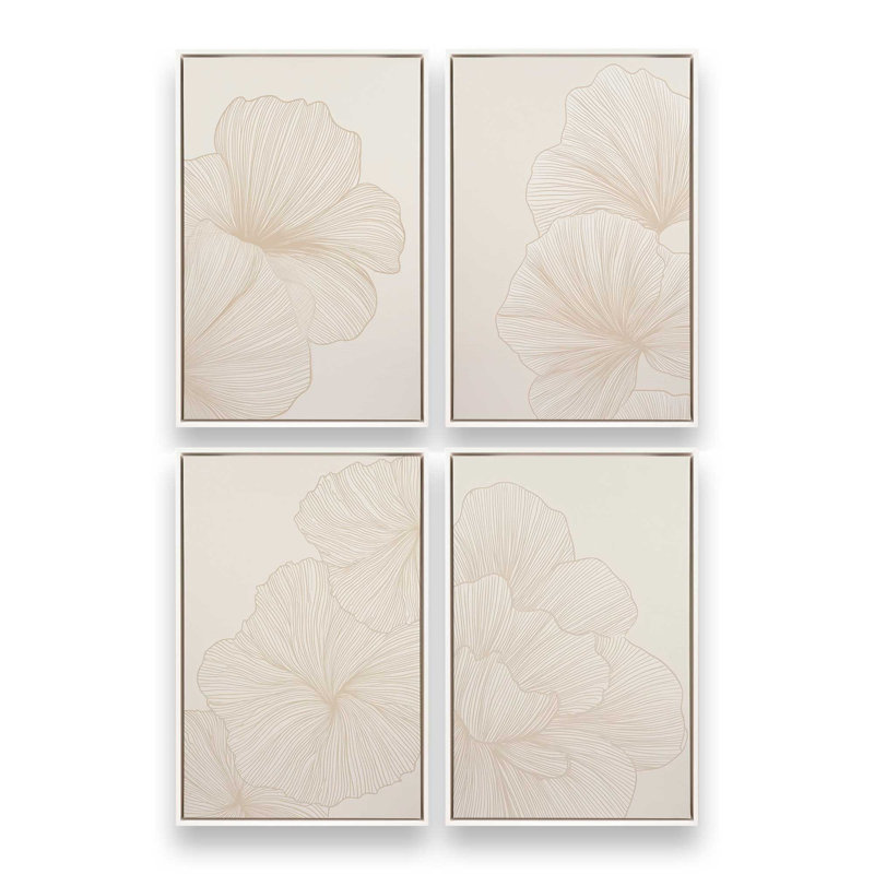 Ensemble de 4 impressions de pétales, 12 po x 8 po, Cadre flottant blanc opaque