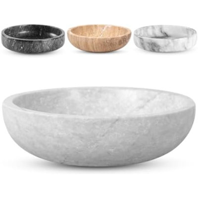 Bol décoratif en travertin - 7,8 po de diamètre et 2 po de hauteur - Bol à clés pour la table d'entrée - Centre de table organique moderne - Blanc / gris