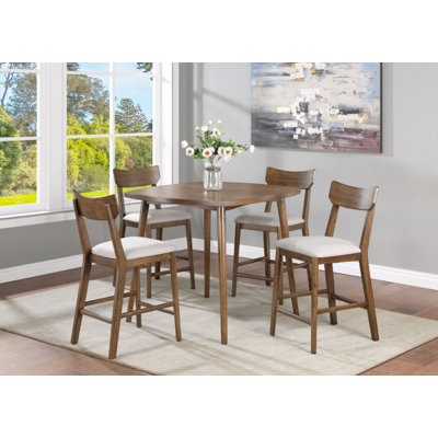 Mid-Century Modern Counter-Height 5-Piece Dining Set Brown Finish Upholstered Cushion Seat Chair Wooden Solid Wood Dining Room Furniture -  Gracie Oaks, 9104930CEA7A4FFCA50C21044B4E60C9