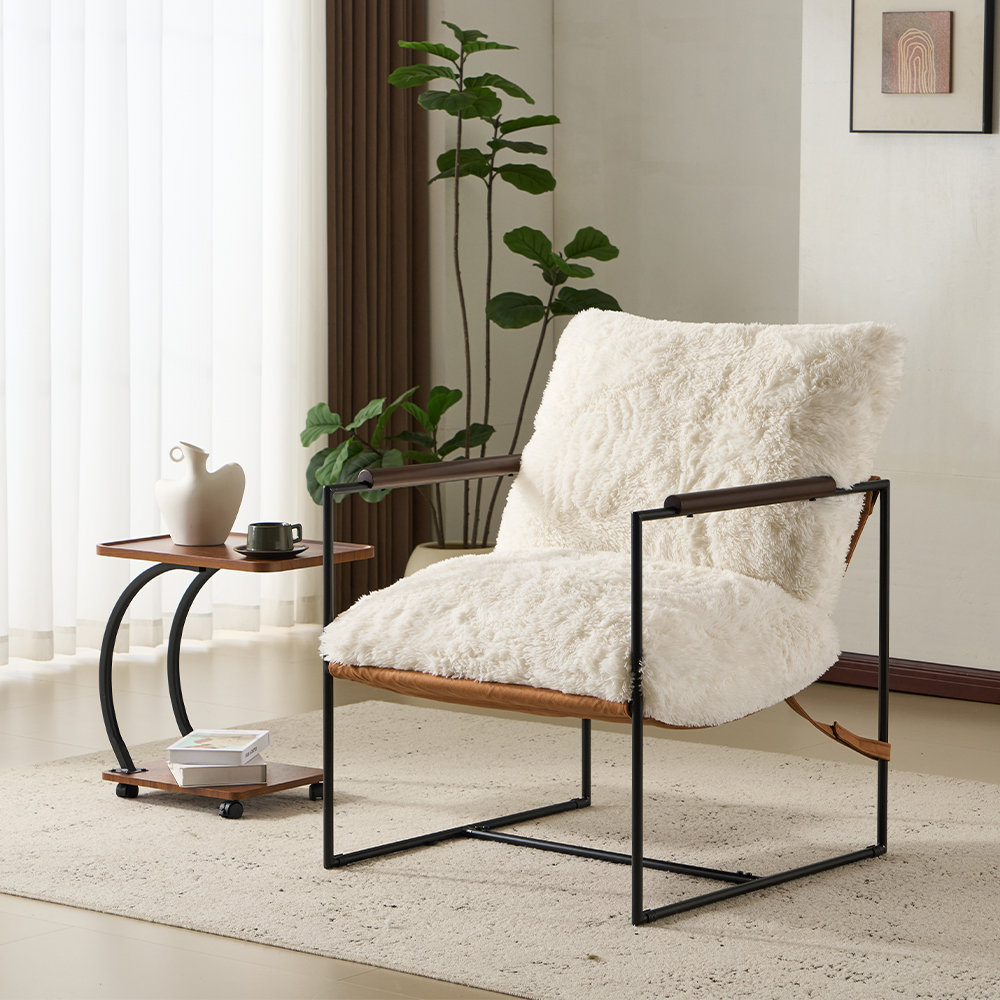 Mercer41 Plush Rabbit Fur Lazy Chair - Rubber Wood Arms, Iron Frame ...