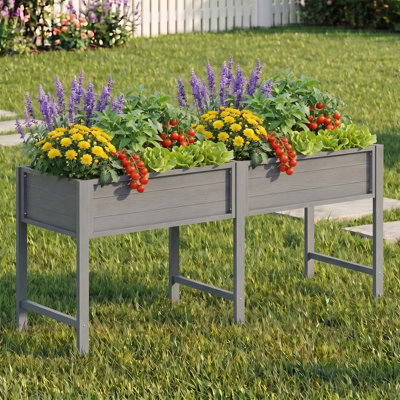 Lit de jardin surélevé 72 po x 24 po x 30 po résistant aux intempéries avec jardin surélevé avec pattes et trous de drainage pour les jardiniers sur la terrasse du patio - Boîte à fleurs grise d'une capacité de 770 lb