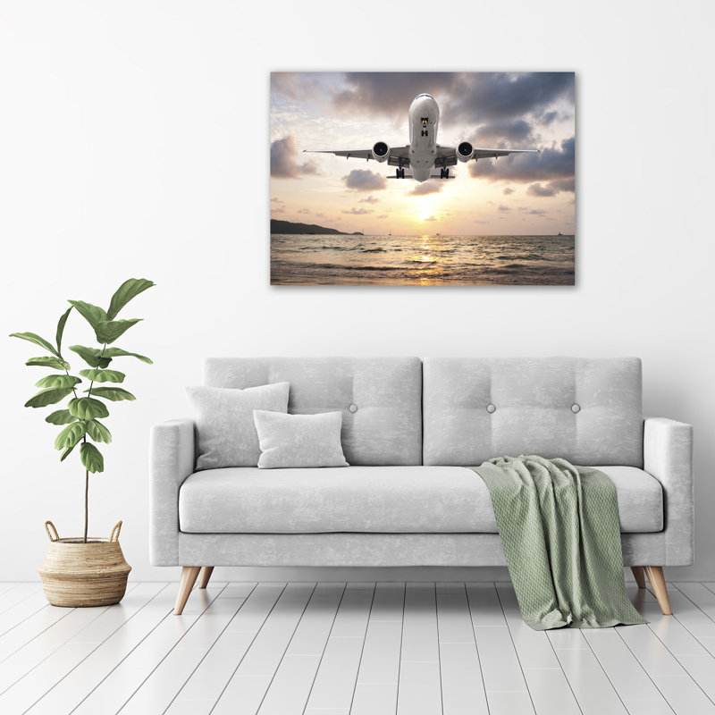 Airplane By The Sea - No Frame Print on Glass