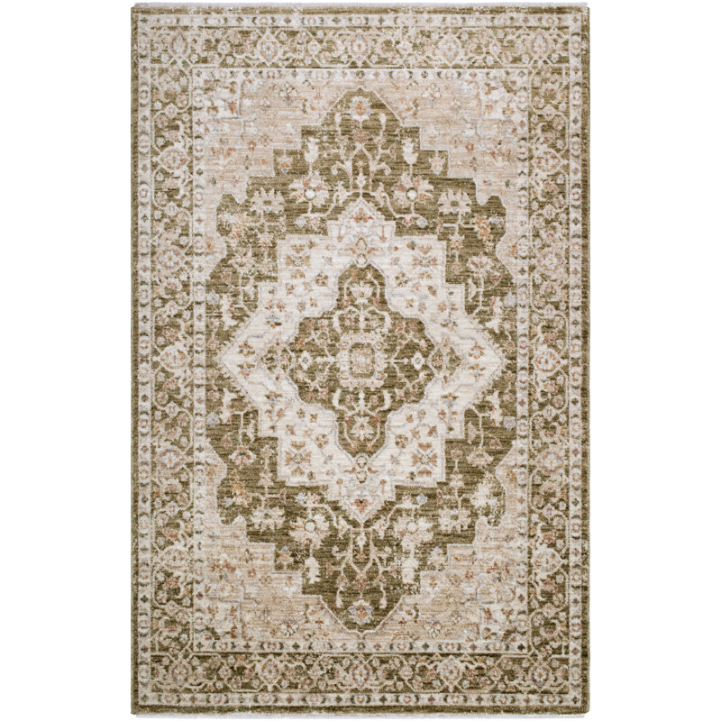 Tapis tissé à la machine Francisco, Olive, brun clair, ivoire, brun clair, gris clair,, Rectangle 7 pi 10 po x 10 po