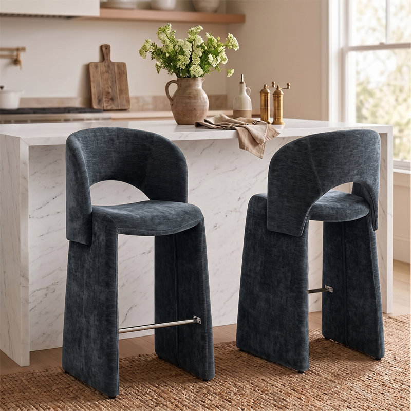 Tabouret de comptoir moderne 26,5 po entièrement revêtu de chenille, Gris