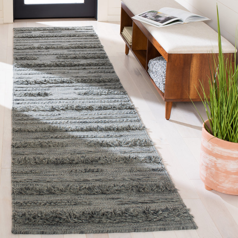 Hartzler Hand-Woven Flatweave Grey/Ivory Area Rug, Runner 2'3" x 9'