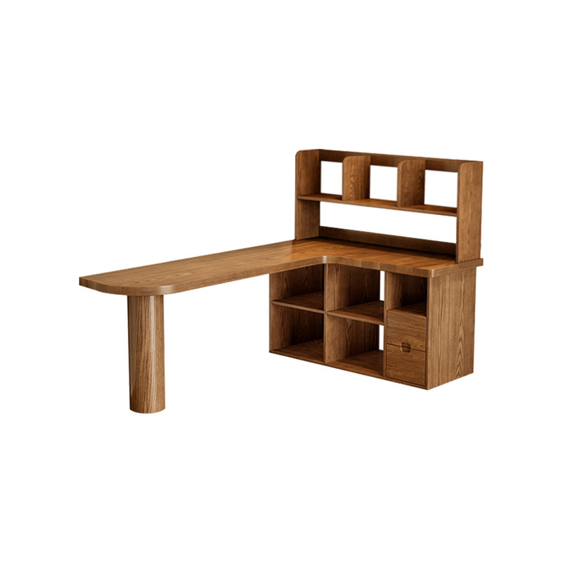 Light-walnut L-Shaped Solid Wood desks, 53.15" H x 62.99" W x 47.24" D, Right Hand Return