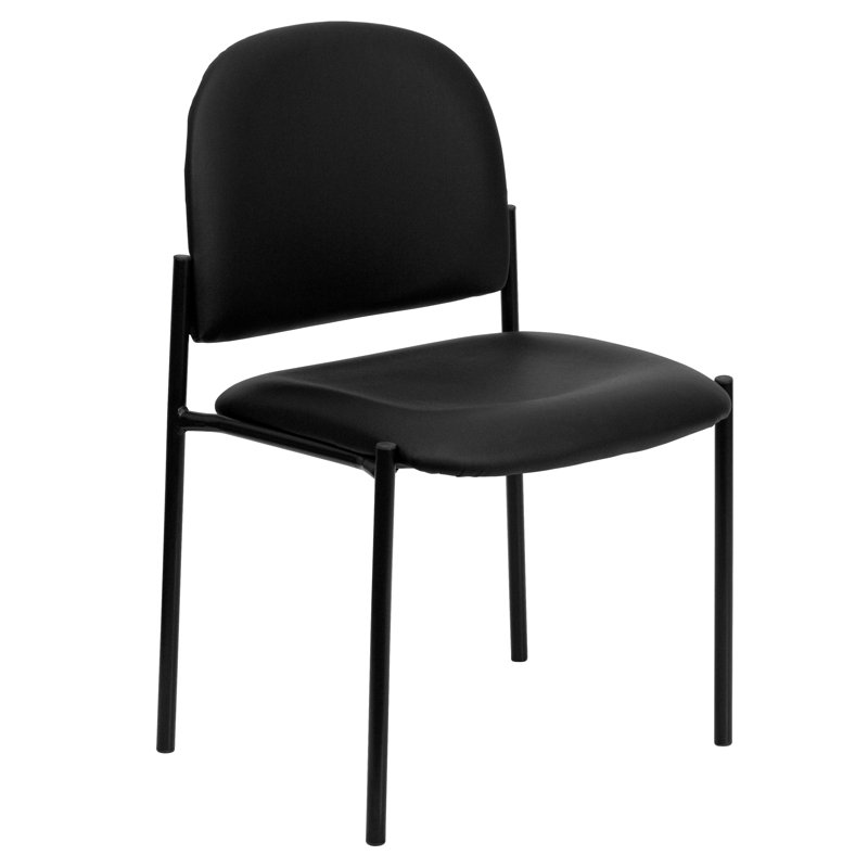 Comfort Stackable Steel Side Reception Chair, Without Arms, Black Vinyl