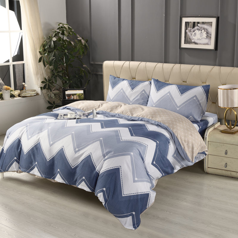 Bliss Complete Bedding Set Wave Silver Duvet Cover Fitted Sheet With Matching Pillow Case