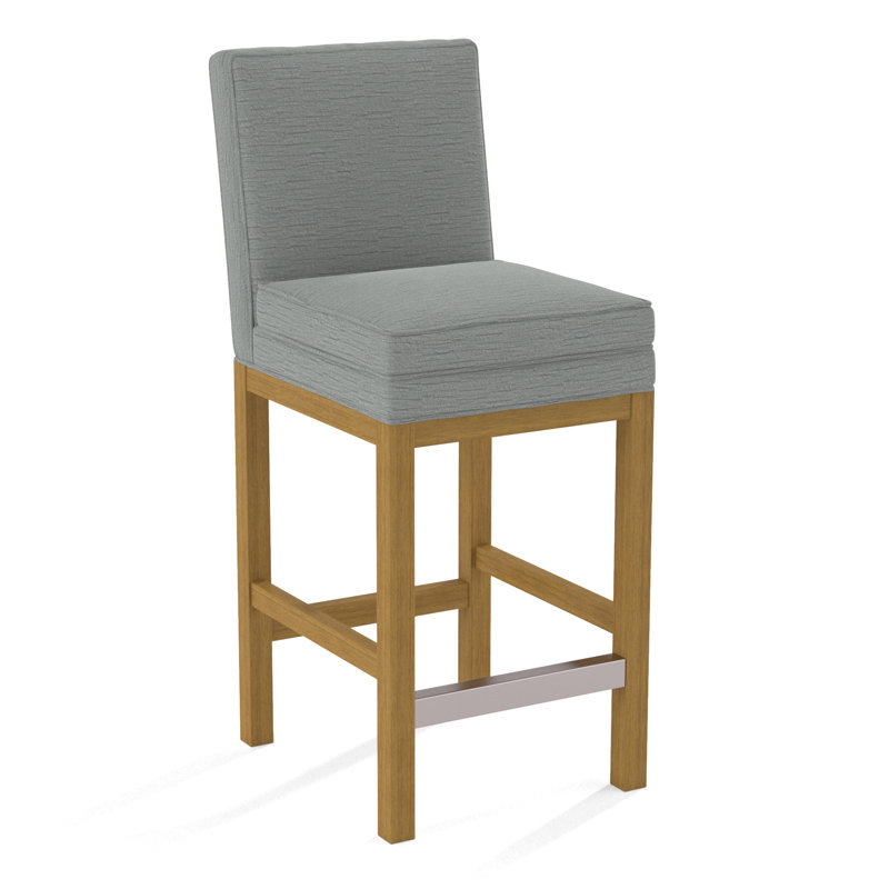 Upholstered Stool, Honey Finish, White Textured Performance; 0865-91