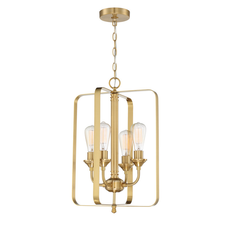 Luminaire suspendu lanterne 4 lumières Upney, Laiton satiné