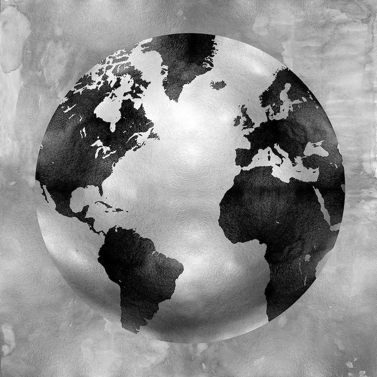 «Silver Globe», impression sur toile, H 18 po x l 18 po x P 1,5 po, Toile encadrée noire, Pas de tapis