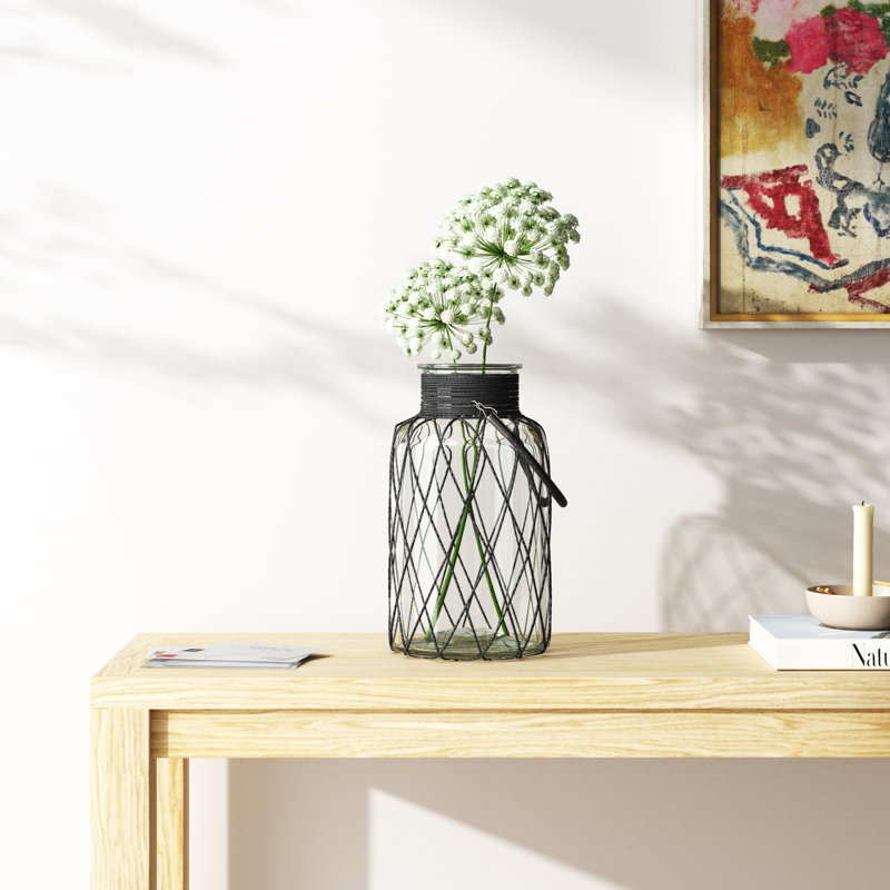 Clear/Black Glass Table Vase, 12" H x 6.9" W x 6.9" D