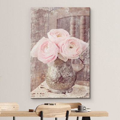 Plant In Bottle " Retro Vintage Faded Pink Roses In Urn Floral Botanical Photography Chic Scenic Cool "