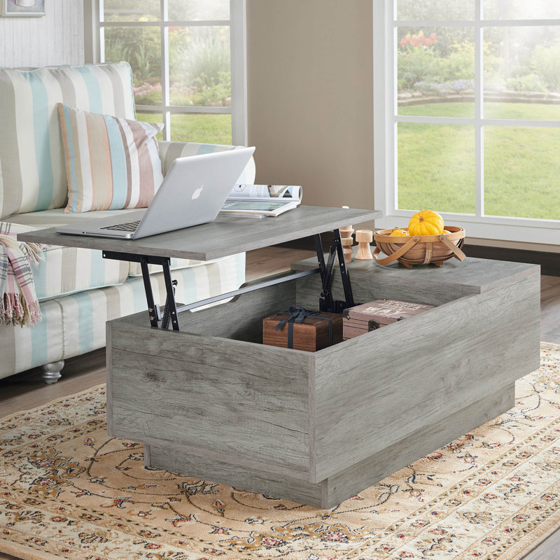 Table basse en forme de bloc à plateau relevable avec rangement Kianna, Chêne gris rétro