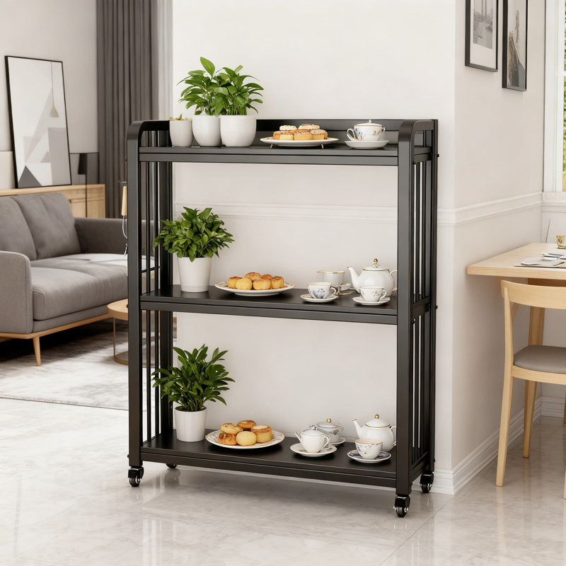 Étagère de boulanger de cuisine avec prise de courant intégrée et panneau perforé, étagère de rangement sur pied à 3 niveaux avec tablettes réglables et roulettes pour le micro-ondes, les appareils électroménagers et l'organisation de la cuisine