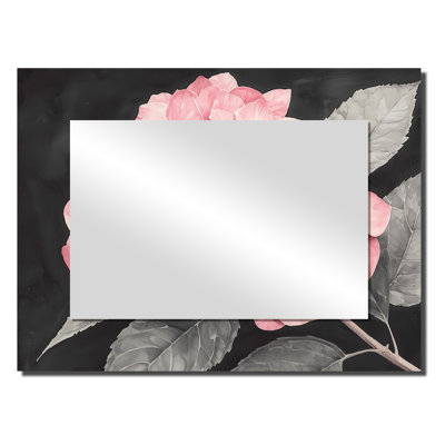 Hortensias avec une douce rose Bloom II - miroir mural floral - imprimé sur métal