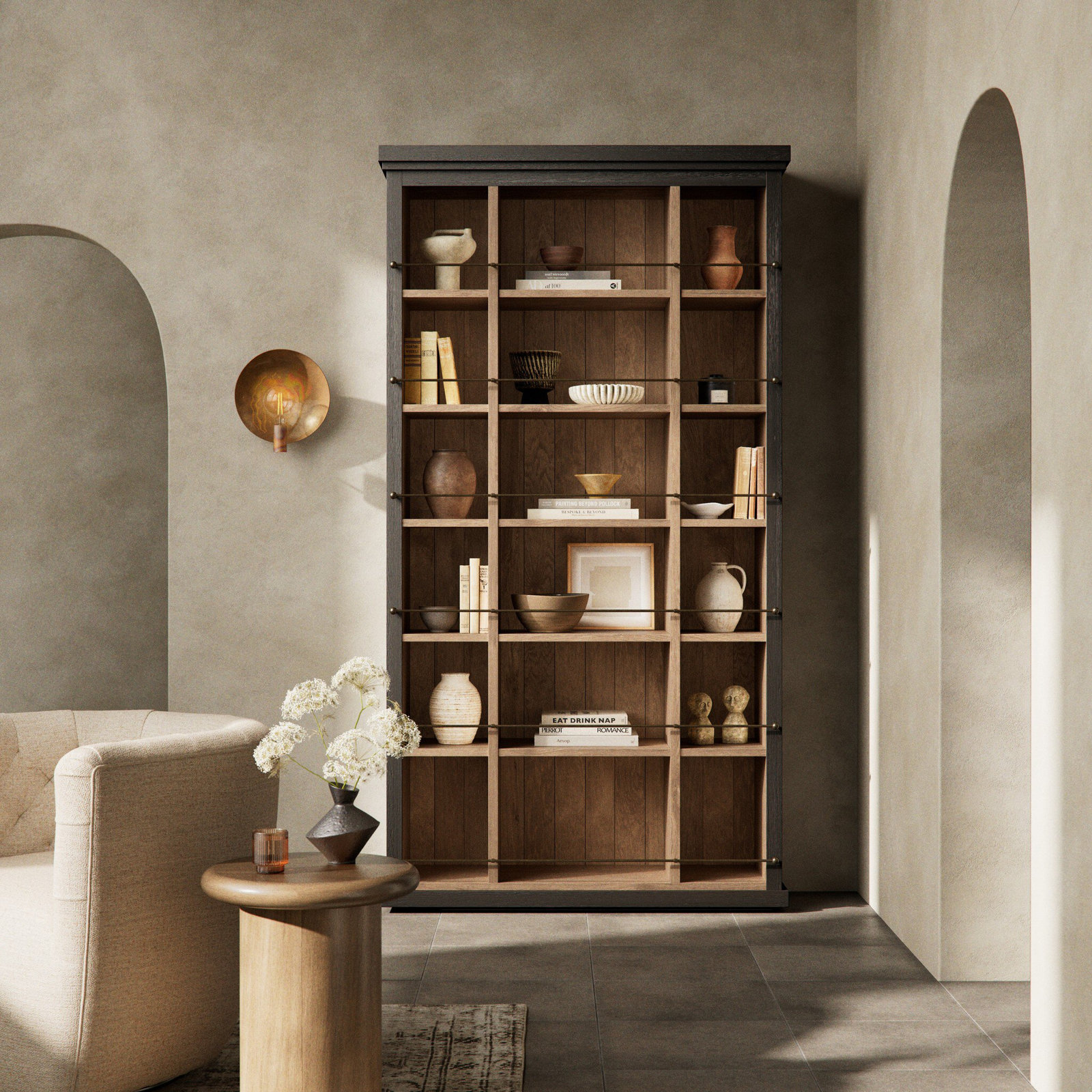 Alistair Wide Bookcase, Smoked Black