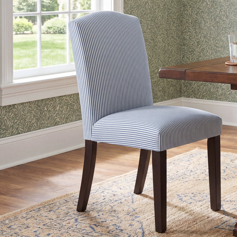 Estrela 20'' H Upholstered Dining Chair, Line Tattersall Green, Black