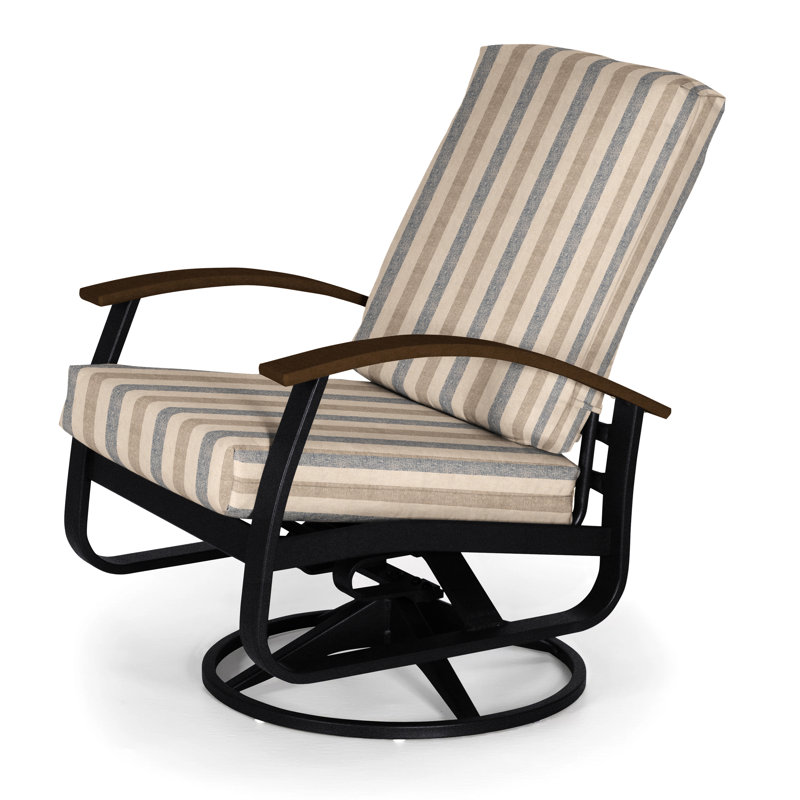 Chaise de patio pivotante avec coussin Askar, Toile bleu marine Sunbrella®, Kona P10, Noir texturé