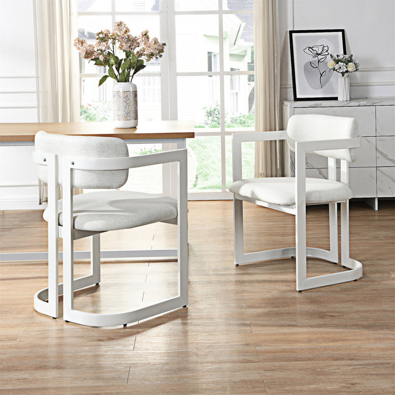Chaise rembourrée avec accoudoirs (ensemble de 2), Blanc