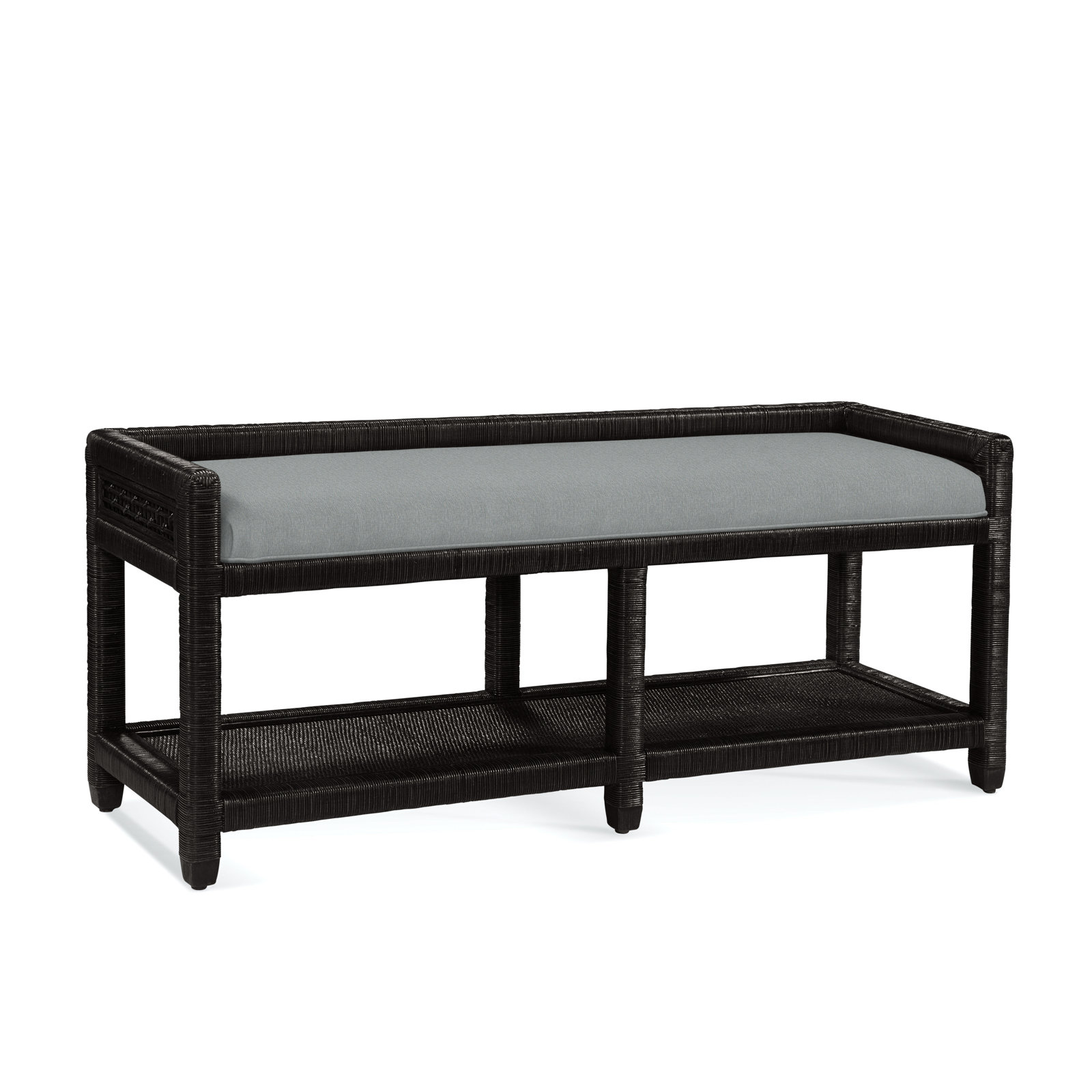 Silvio 54" Storage Bench, Antique Black, Light Blue Performance Fabric; 0851-55