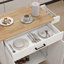 Chariot à roulettes pour îlot de cuisine avec tablettes réglables, porte-serviettes et plateau en bois d'hévéa - blanc